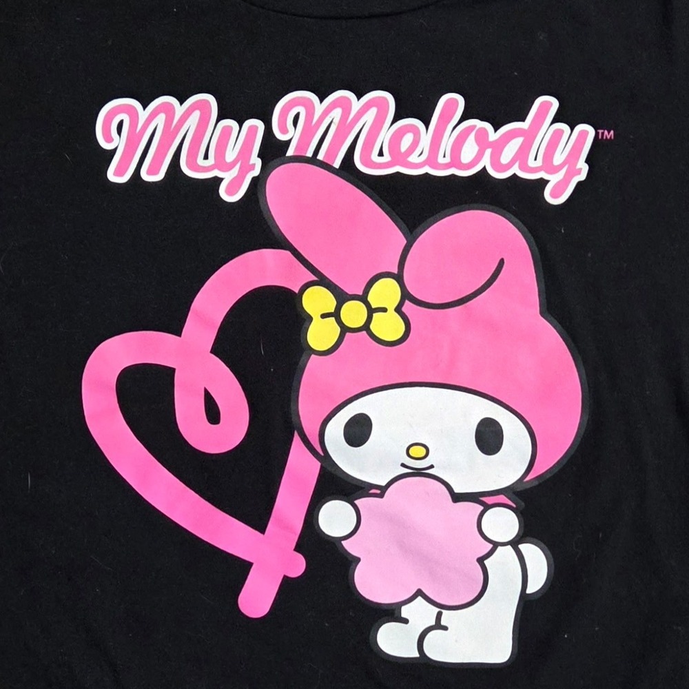 Sanrio My Melody Graphic T-Shirt Black‎ Pink Heart Kawaii Top XL 16